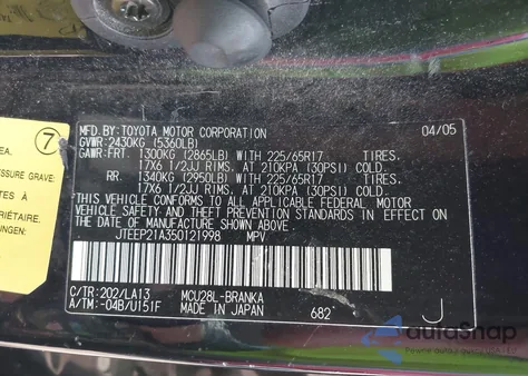 2005 Toyota Highlander Limited V6 from USA, damaged, VIN JTEEP21A350121998